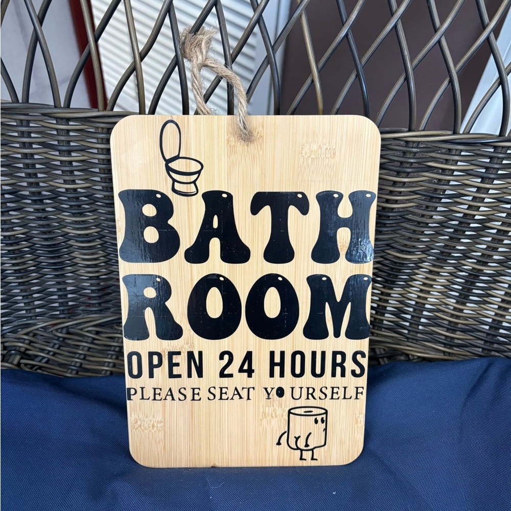 Bamboo Bathroom Sign - Black Text